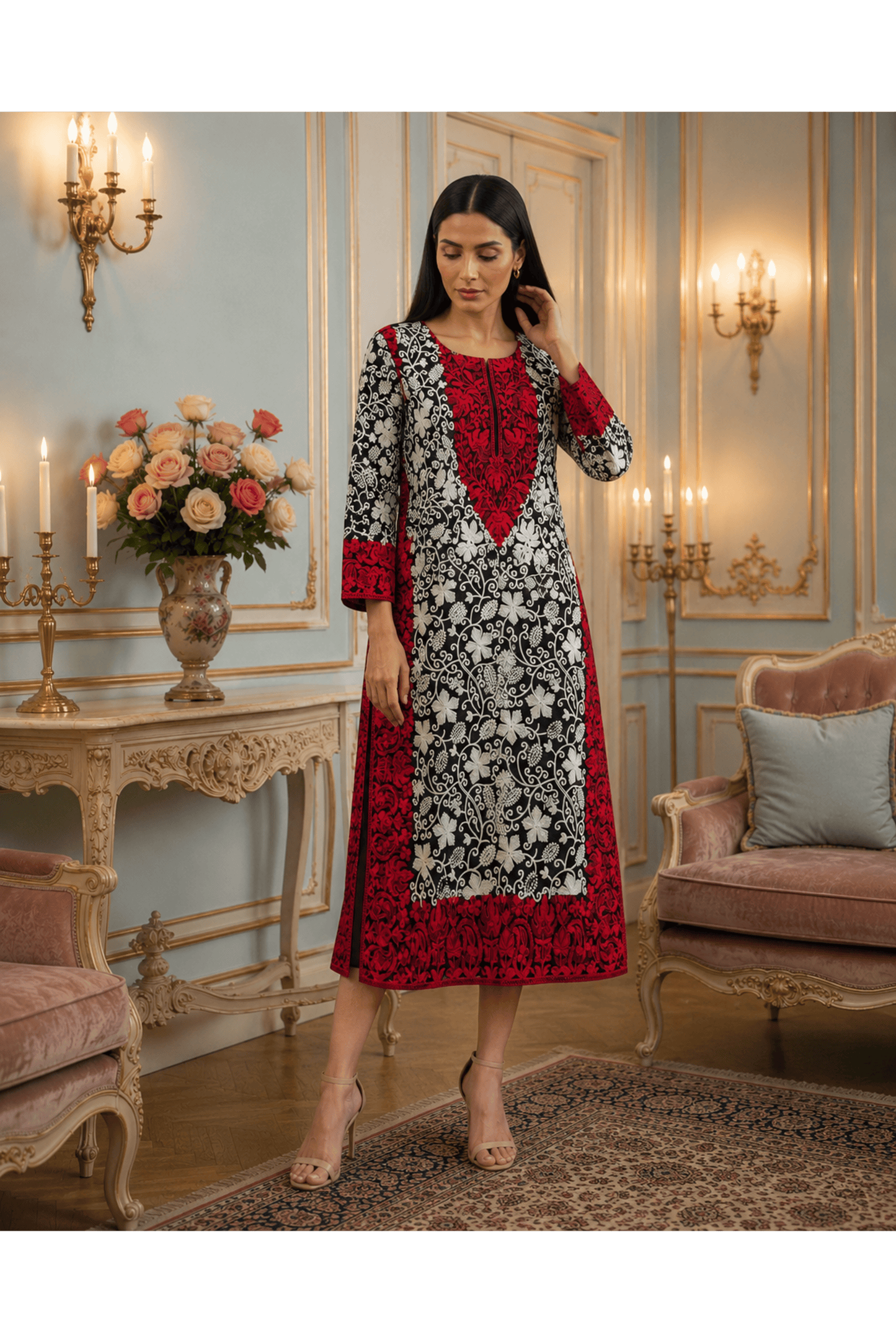 Gulzaar Black & Red kashmiri embroidery kurti