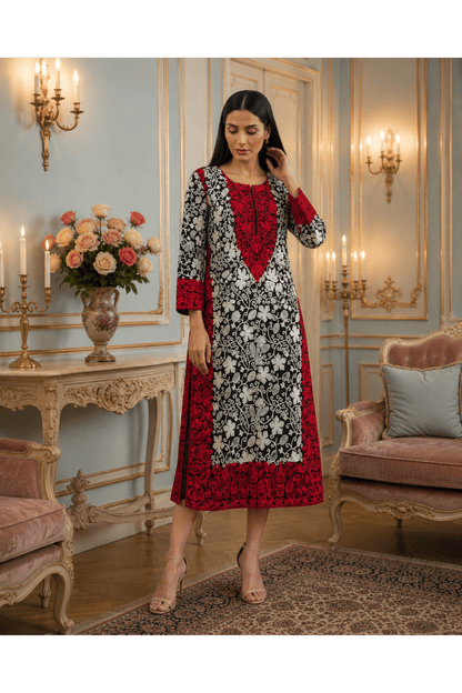 Gulzaar Black & Red kashmiri embroidery kurti