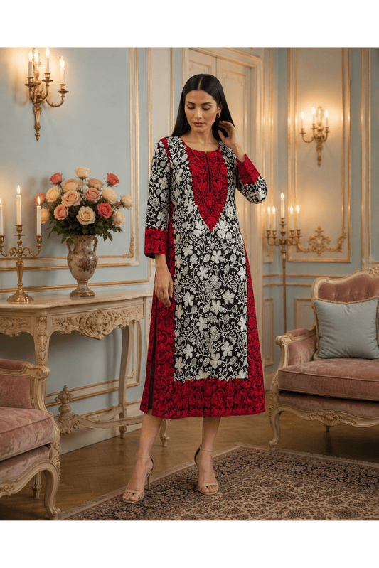 Gulzaar Black & Red kashmiri embroidery kurti