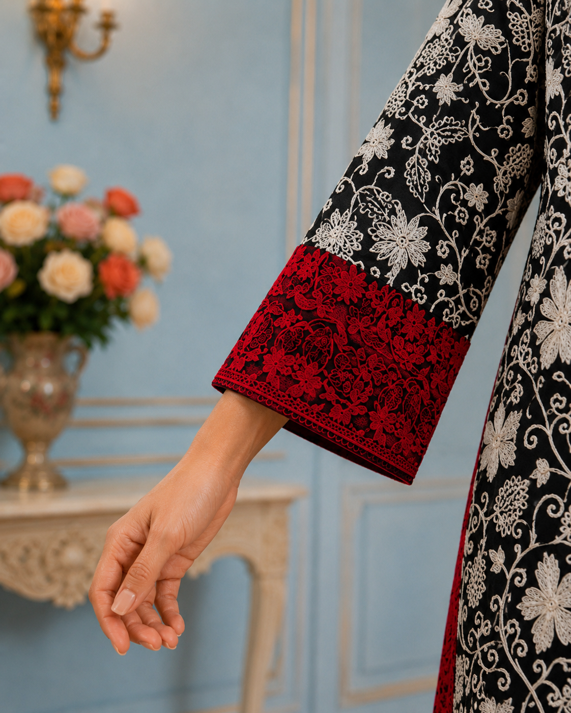 Gulzaar Black & Red kashmiri embroidery kurti
