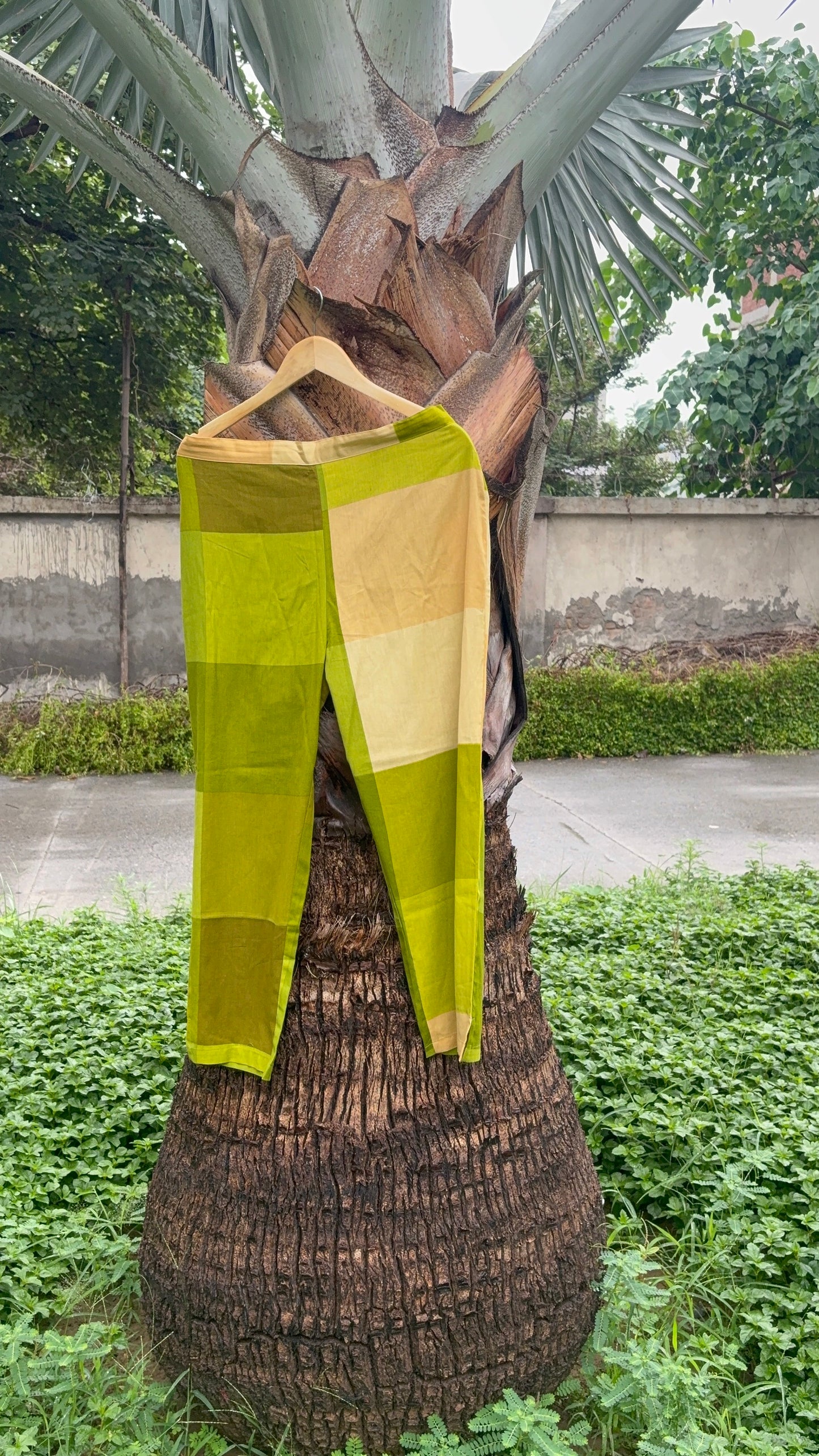 Green Cotton Checked Suit Set (Set of 2)