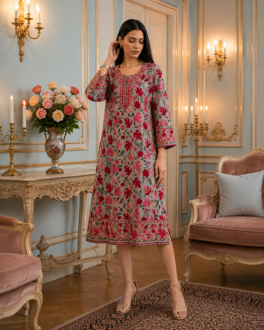Gulzaar grey kashmiri embroidery kurti