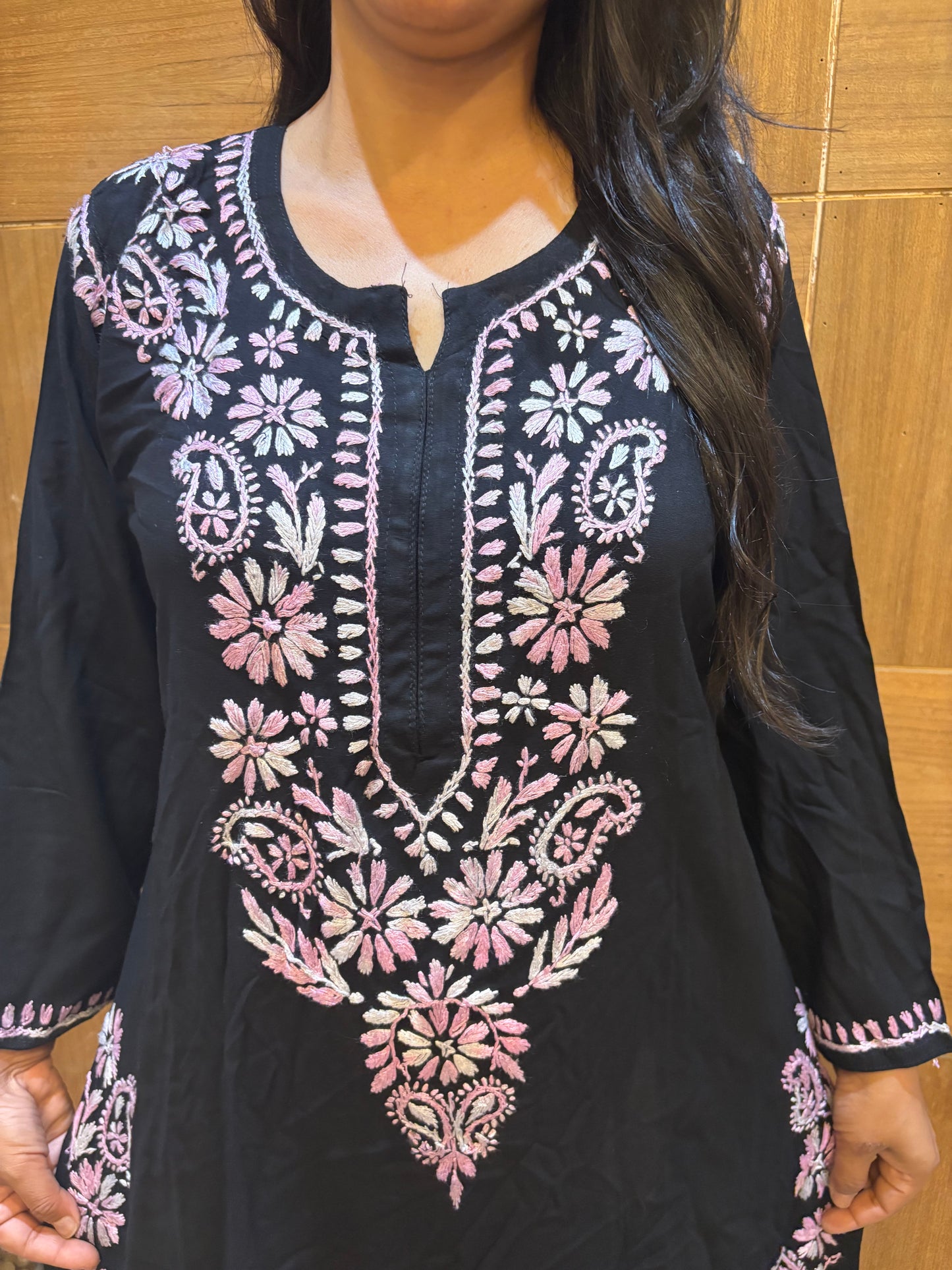 Black Parsi  Embroidered Straight Kurti