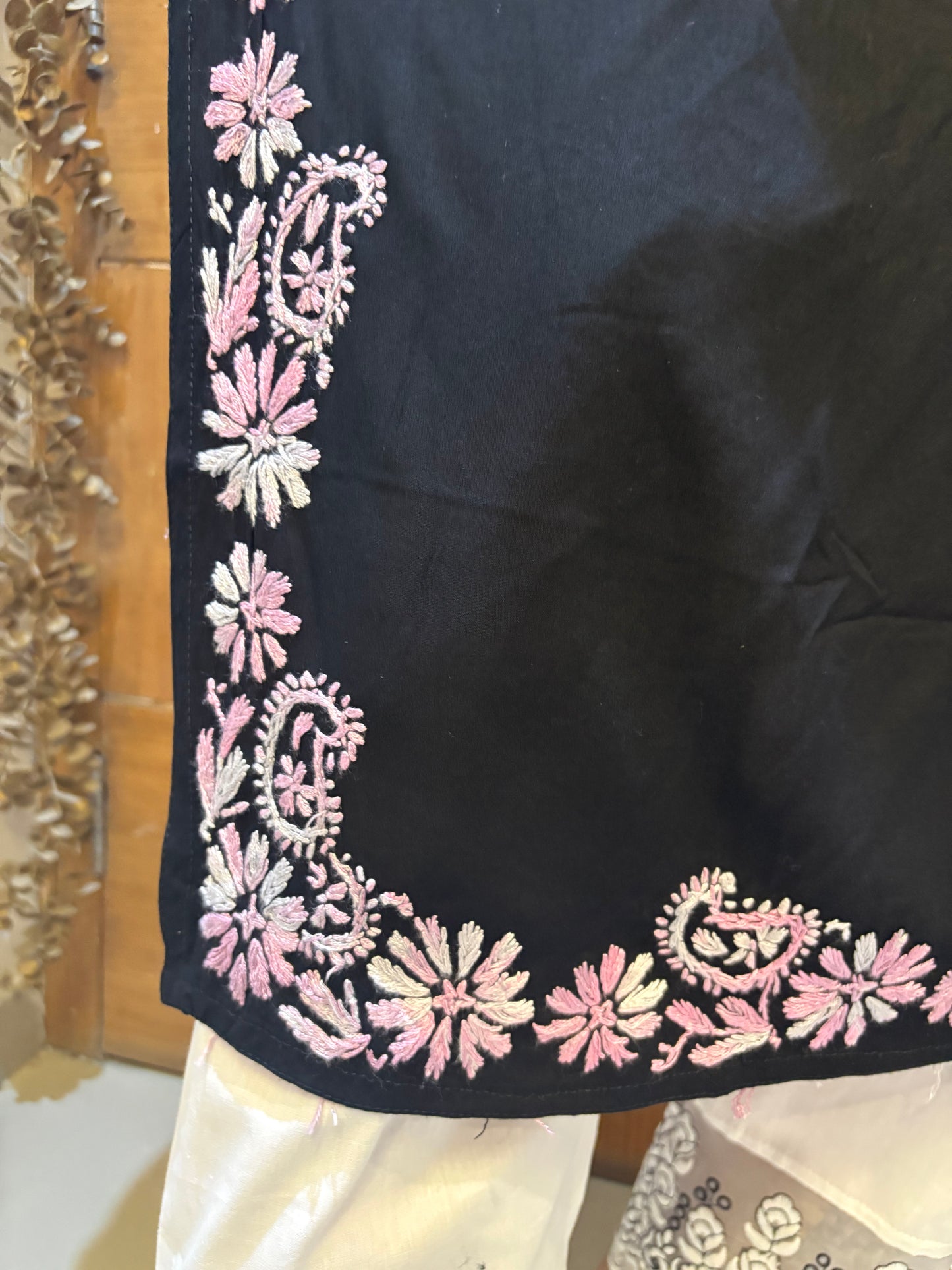 Black Parsi  Embroidered Straight Kurti