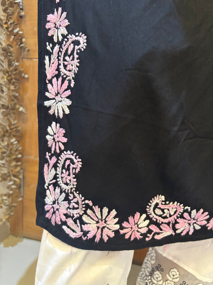 Black Parsi  Embroidered Straight Kurti