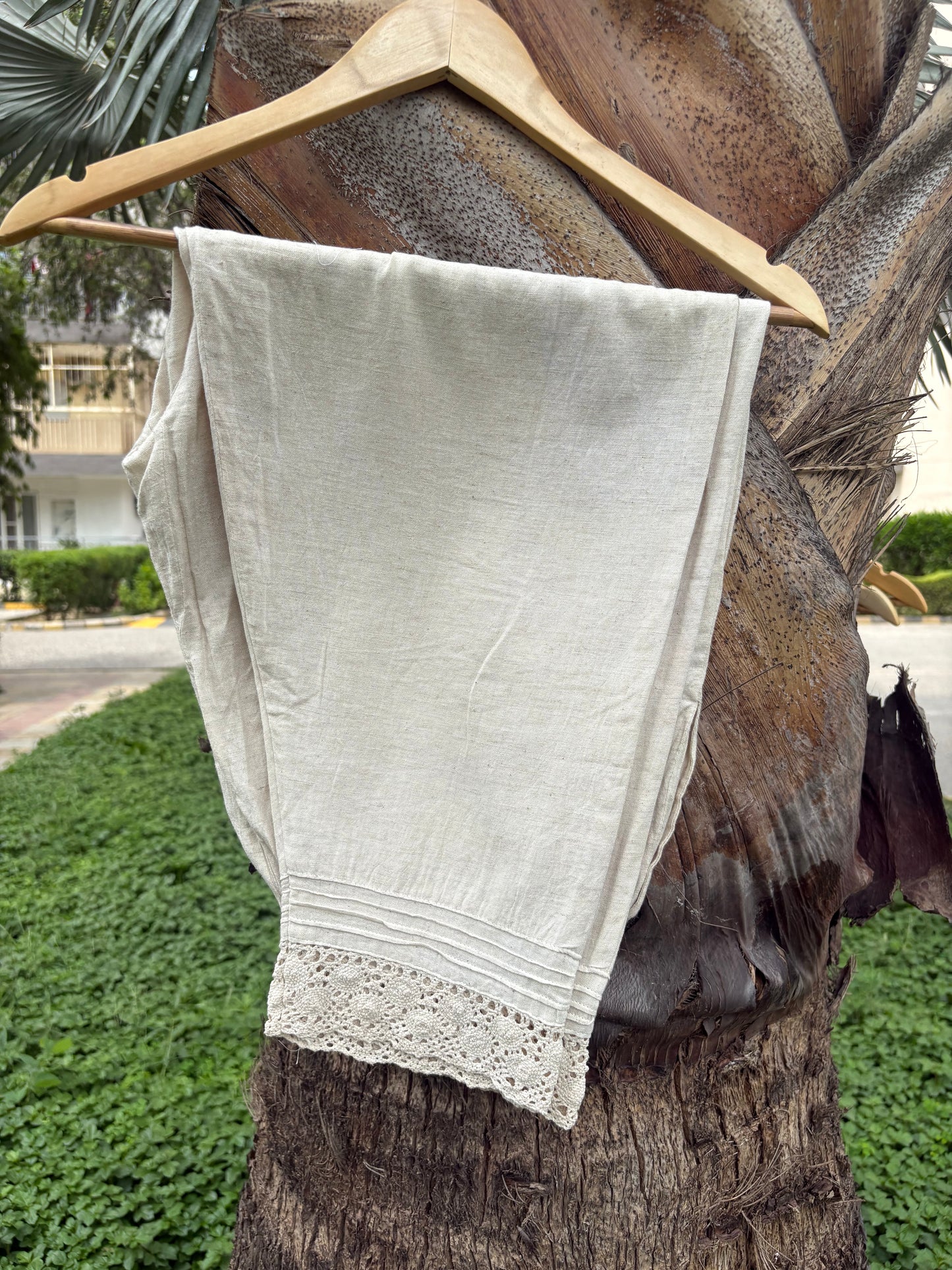 Ivory Pant with Crochet Lace