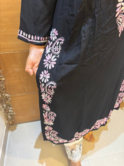 Black Parsi  Embroidered Straight Kurti