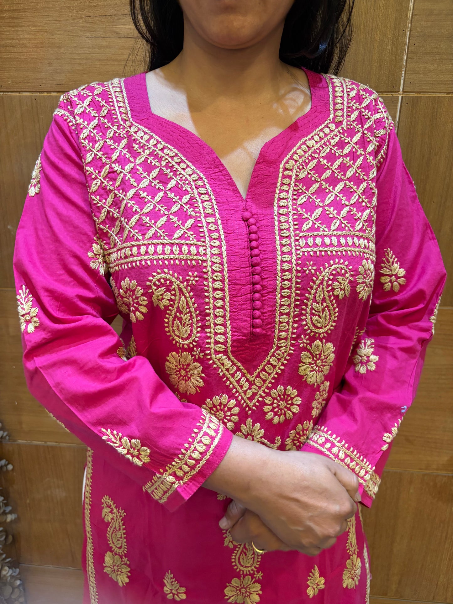 Magenta Parsi Work Straight Kurti