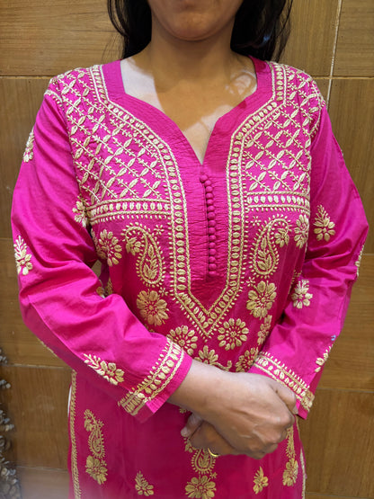 Magenta Parsi Work Straight Kurti