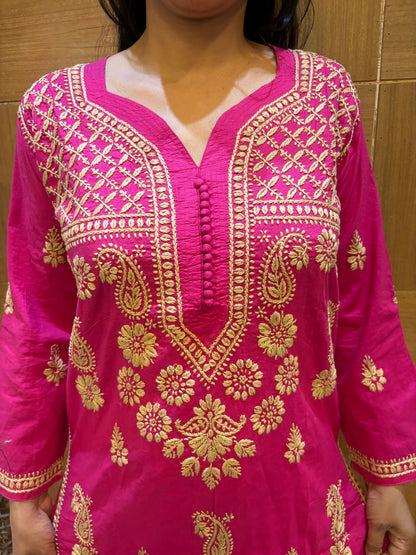 Magenta Parsi Work Straight Kurti