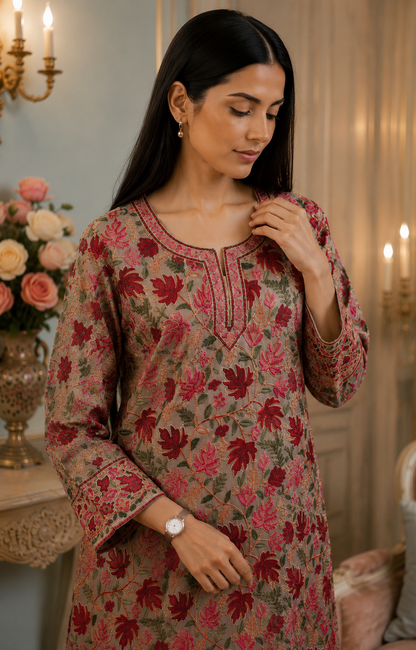 Gulzaar grey kashmiri embroidery kurti