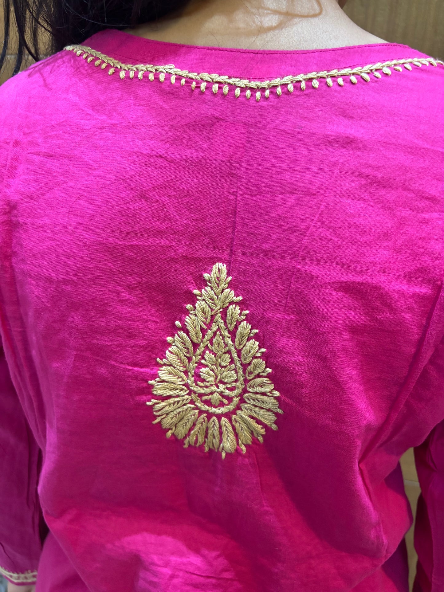 Magenta Parsi Work Straight Kurti