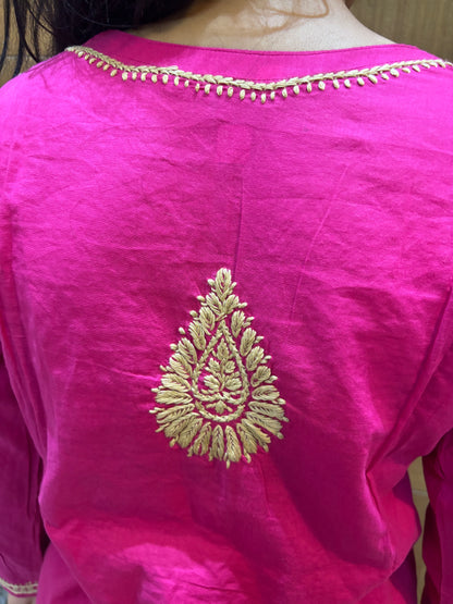Magenta Parsi Work Straight Kurti