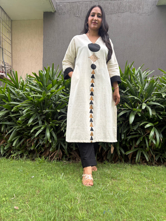 Ivory and Black Pure Cotton Anti-Fit Suit Set