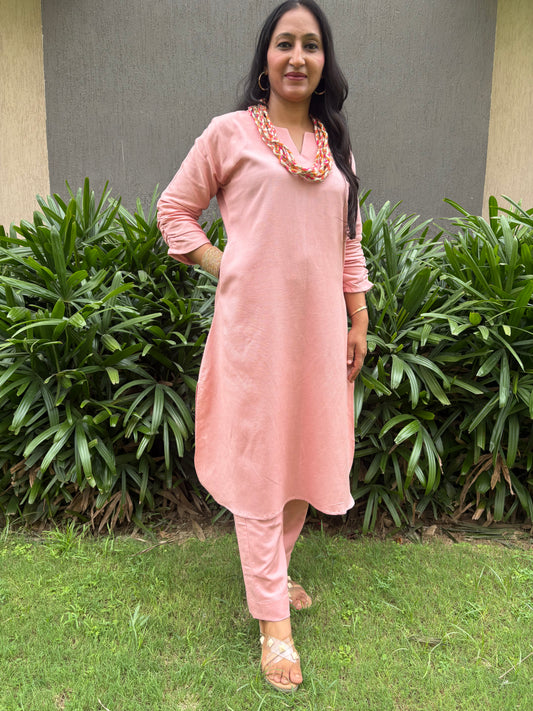 Peach Linen Cotton Anti-Fit Suit Set (Set of 2)