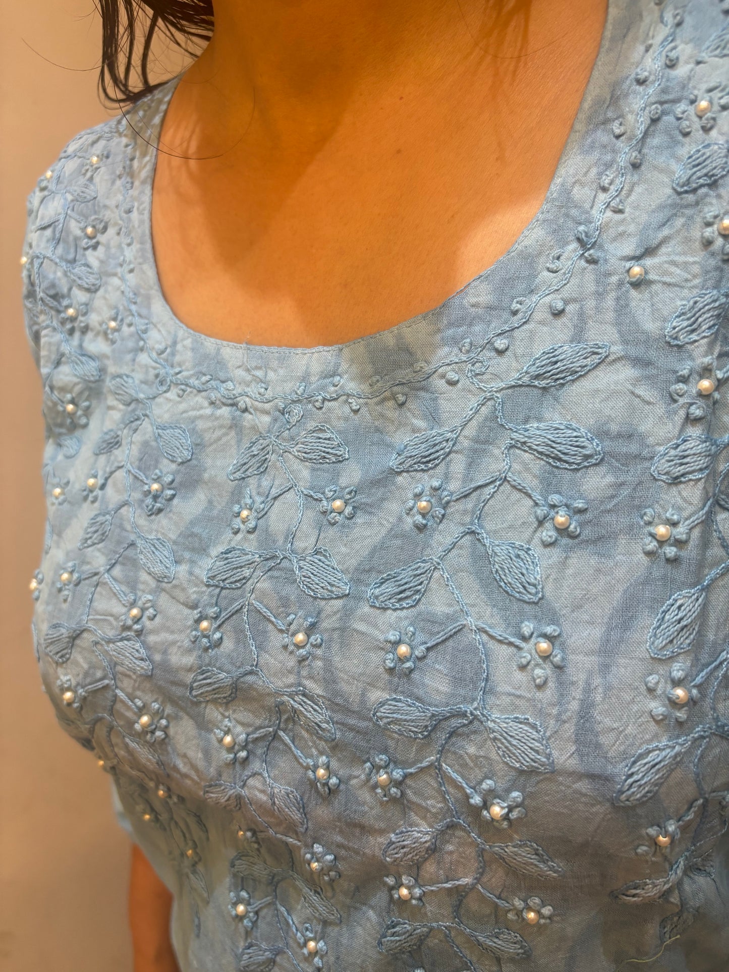 Sky Blue Pearl Straight Kurti