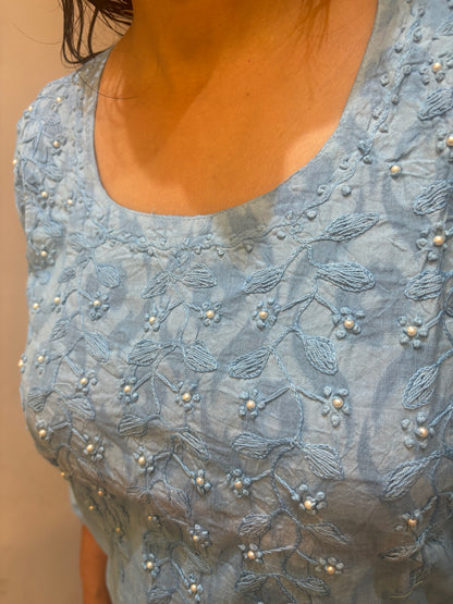 Sky Blue Pearl Straight Kurti