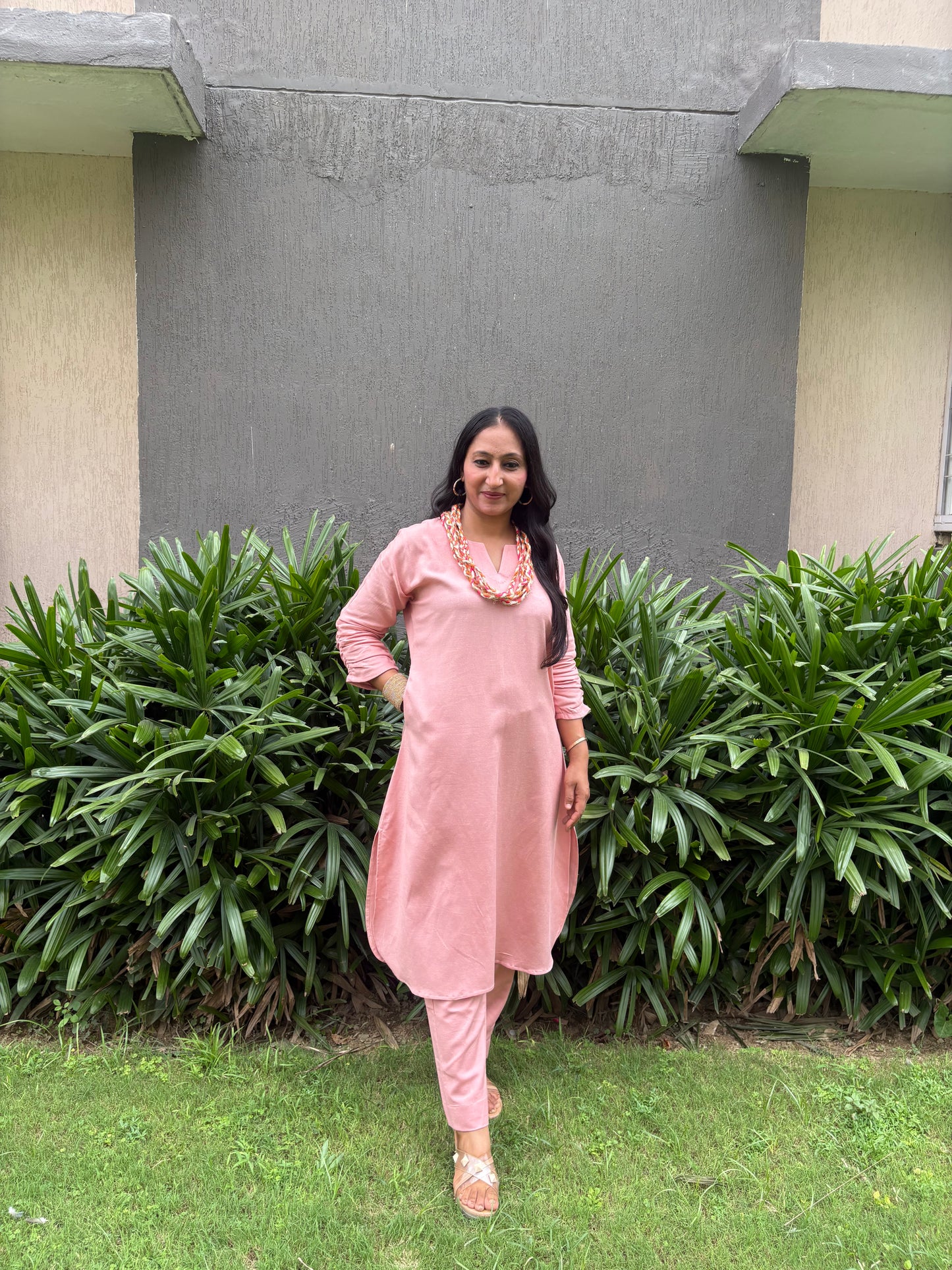 Peach Linen Cotton Anti-Fit Suit Set (Set of 2)
