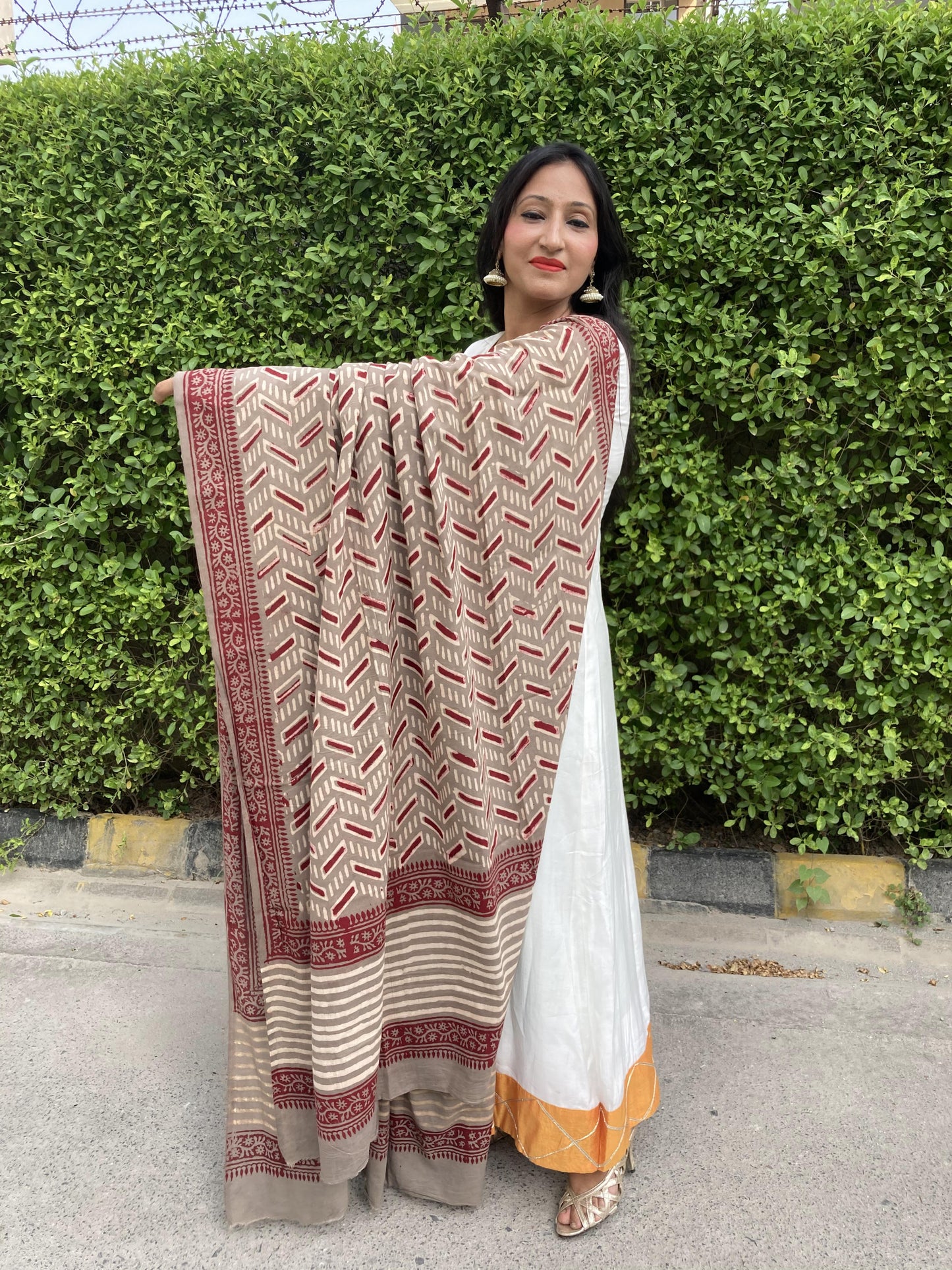 Taupe Brown Ethnic Cotton Dupatta