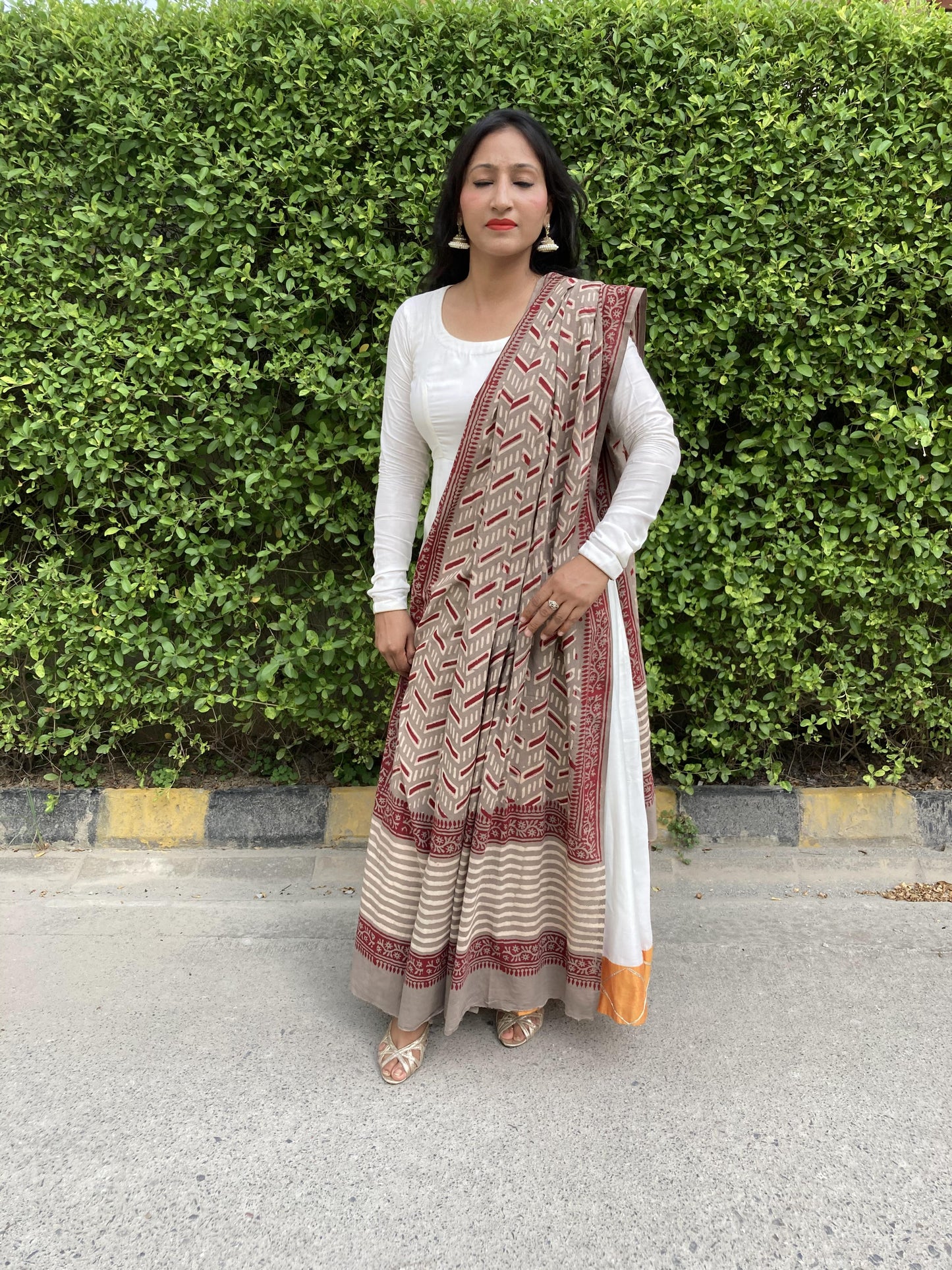 Taupe Brown Ethnic Cotton Dupatta
