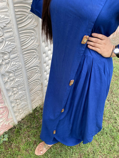 Blue Designer drape  Style kurti Set