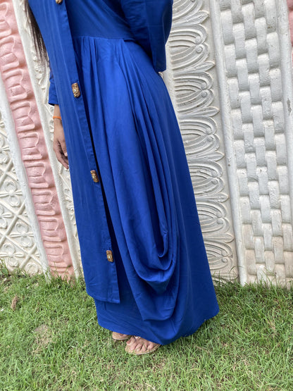 Blue Designer drape  Style kurti Set