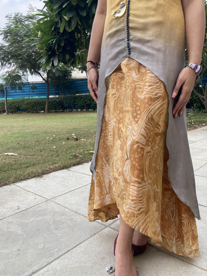 Yellow Kurti with Up & Down Style Kurti Set