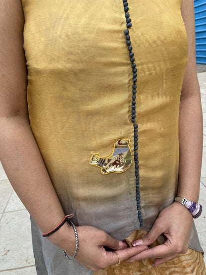 Yellow Kurti with Up & Down Style Kurti Set