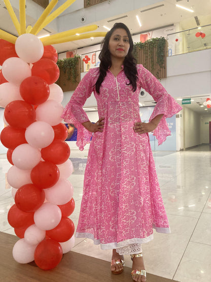 Kalidaar Pink Indowestern Style Kurti Set