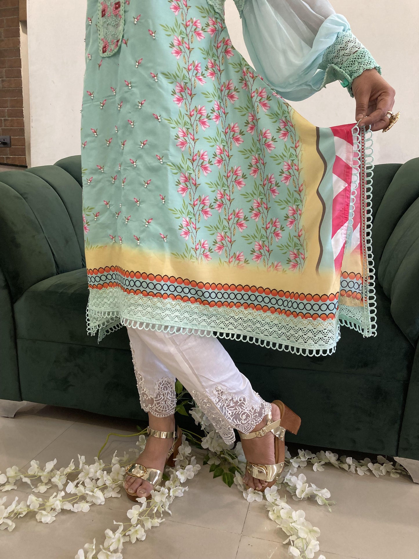 Mint Green Pakistani Designer Suit Set