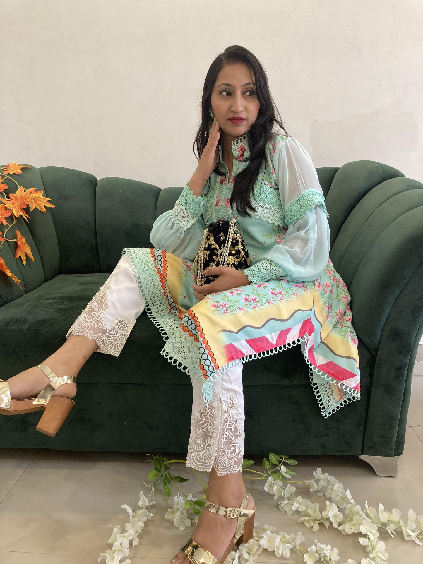 Mint Green Pakistani Designer Suit Set