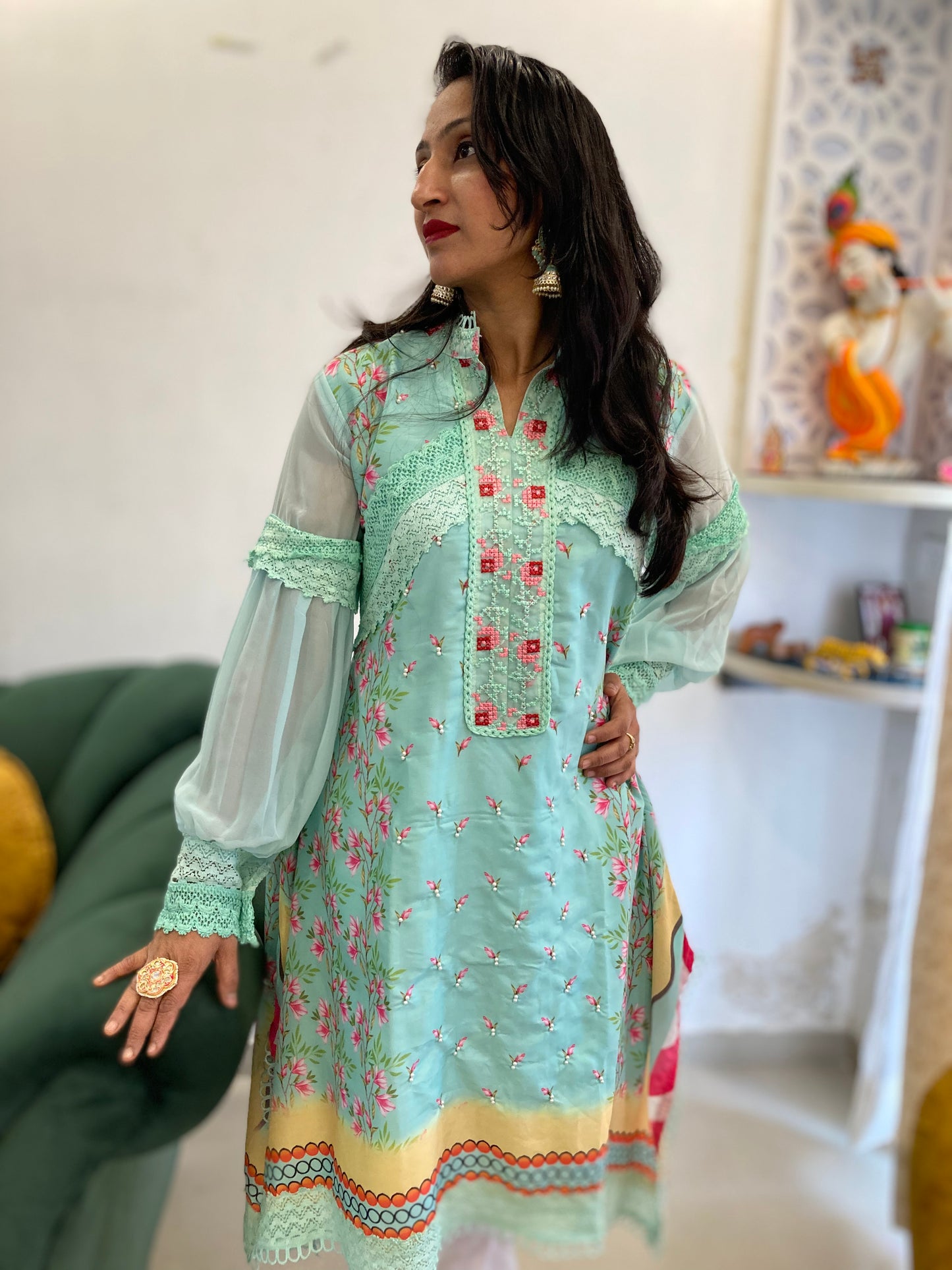 Mint Green Pakistani Designer Suit Set