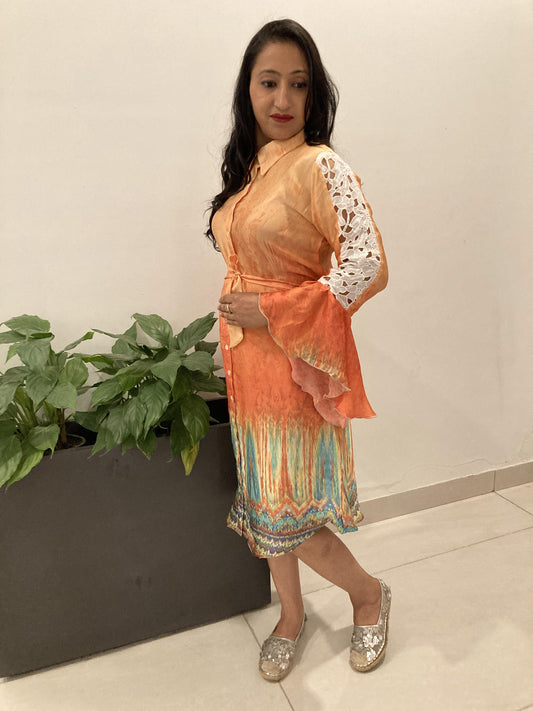 Peach Indowestern Kurti Set