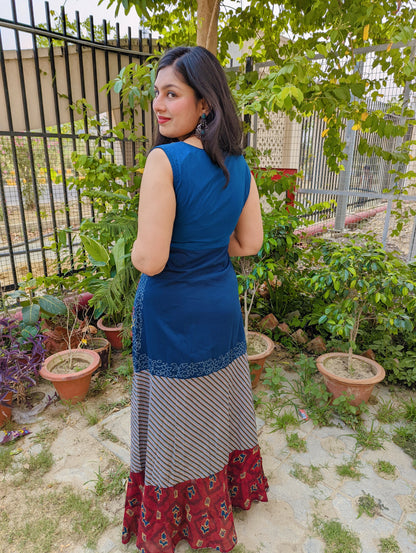 Blue Frill Long Anarkali Dress