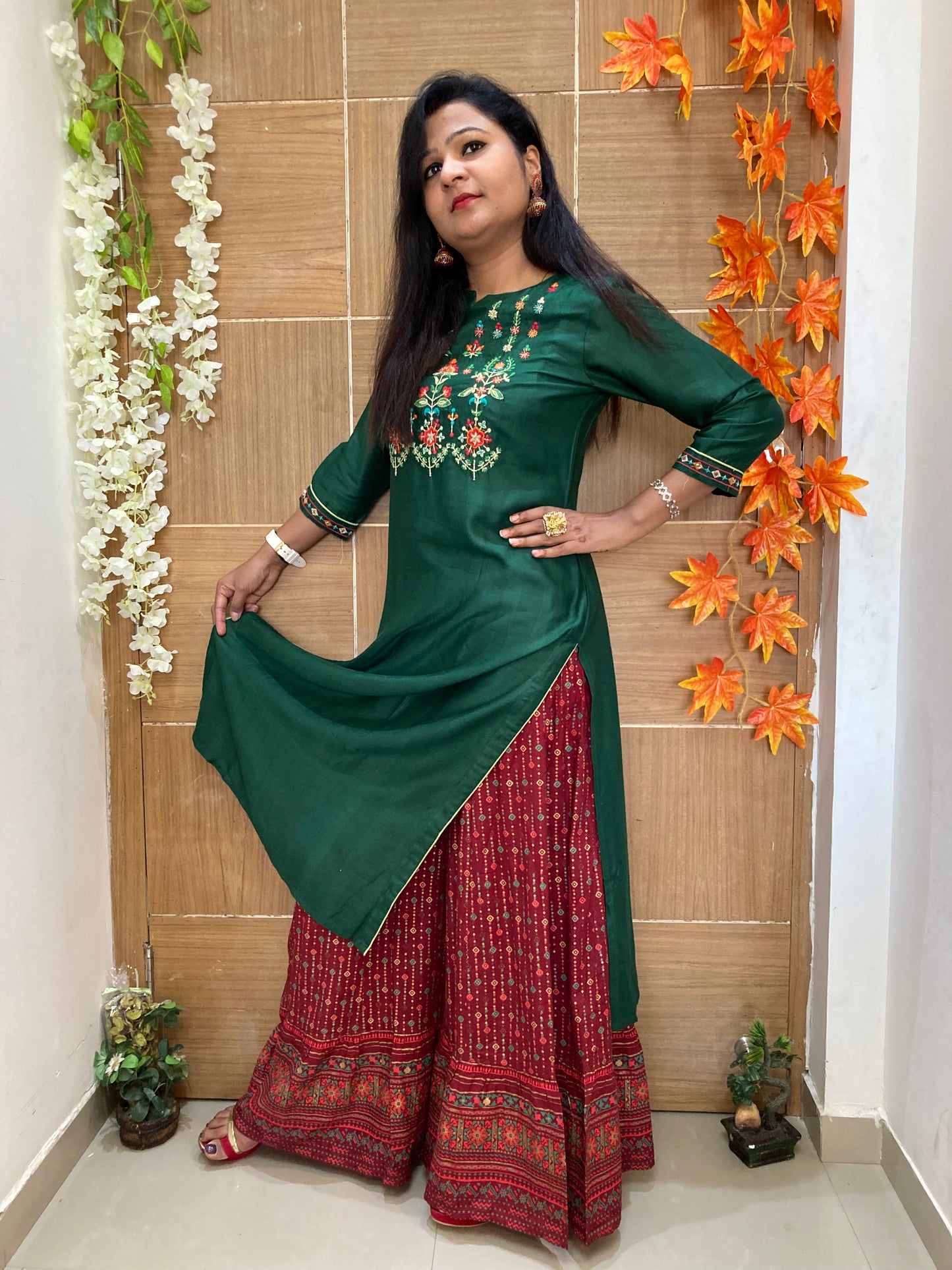 Green & Maroon sharara  (Set Of 2) Suit Set